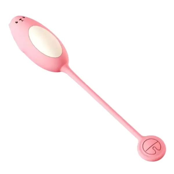 Angled image of the Beamara bear-shaped vibe egg showing its elongated flexible tail ending in a matching pink remote control.