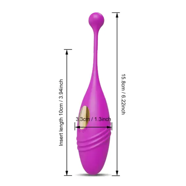 The Elongra long stem love egg displayed upright with measurement labels, showing 15.8 cm total length and 10 cm insertable length.