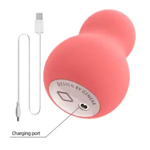 The base of the Peanora Peanut Shape Clit Vibrator showing the labeled charging port and included USB cable for convenient recharging.