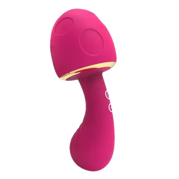 The Smurfettea Mushroom Shaped G-Spot Stimulator in red featuring a bulbous head, curved shaft, and gold accent band for a luxe finish.