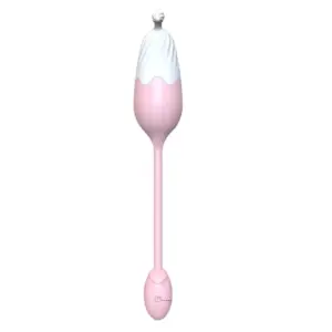 The Thermavie silicone heated love egg displayed in full length with a long flexible silicone stem and smooth rounded tip.
