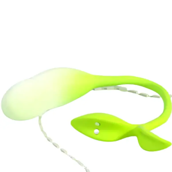 Side view of the Verdanta vibrator showing the flexible silicone body with a built-in charging cable and magnetic connector attached to the leaf.