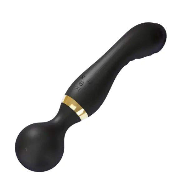 Front view of the hot pink VibraXis Dual End Wand Massager featuring dual intensity buttons and soft-touch silicone design.