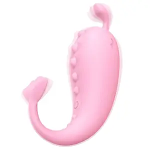 Curved view of the Vibressa pink vibrator showing its flexible, tongue-shaped tip and animated motion lines on both ends to suggest vibration and movement.