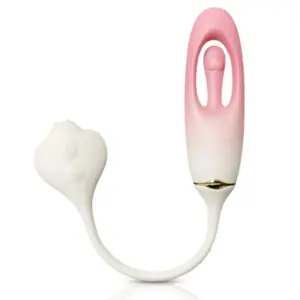 Viorra love egg featuring a smooth white control base and pink oval body with an open design showcasing a textured internal licking nub.