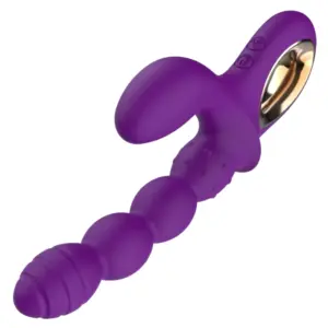 Detailed look at the PurplePulse vibrator showing the rounded beaded shaft, textured midsection, and ergonomic handle with visible control buttons.