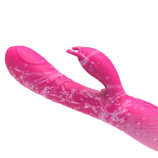 Soft Rabbit with Triple Action – PlushTri splashed in water, highlighting its waterproof construction and textured shaft for internal stimulation.