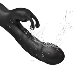 Realistic Rechargeable Rabbit – SilkyLap under running water, emphasizing its waterproof silicone body and easy-to-clean design.