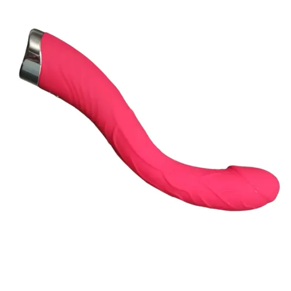 Side profile of the BigBabe large vibrating dildo highlighting its ergonomic S-curve and flexible silicone build designed for deep pleasure.