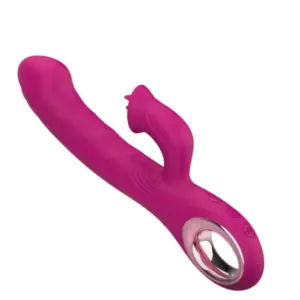 Top-down view of the BloomRipple vibrator showcasing the triple tongue flicker within the external stimulator and contoured shaft design.