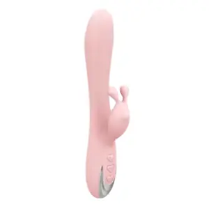 Slim Rechargeable Rabbit – CharmChase in pastel pink silicone with the same dual stimulator, tapered shaft, and heart-shaped buttons for feminine touch and function.