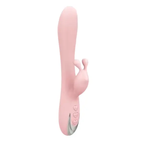 Slim Rechargeable Rabbit – CharmChase in pastel pink silicone with the same dual stimulator, tapered shaft, and heart-shaped buttons for feminine touch and function.