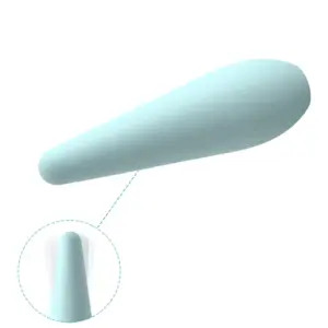 Close-up of the PetalMuse tip with motion graphic highlighting pinpoint vibrations focused at the soft rounded end of the tapered design.