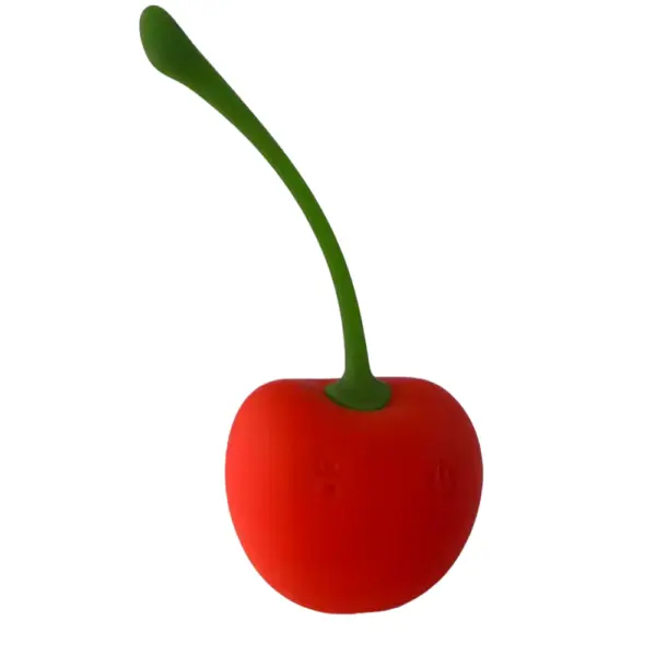 Cherry shaped bullet vibrator – CherryPop features a bright red silicone cherry body with a long green stem-style handle for flexible control.