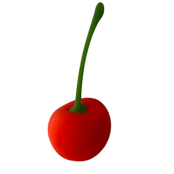 Cherry shaped bullet vibrator – CherryPop shown at an angle to display its rounded red cherry body and upright silicone stem for easy handling.