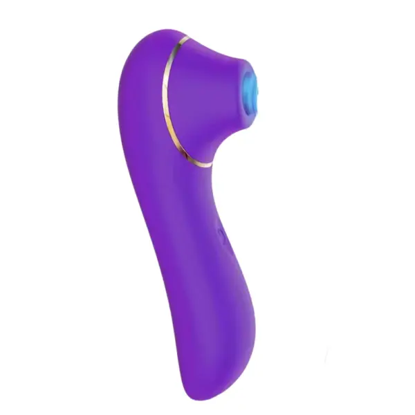 Air Pressure Vibrator – AirMuse showing a blue silicone suction nozzle against the curvy purple body designed for ergonomic grip.