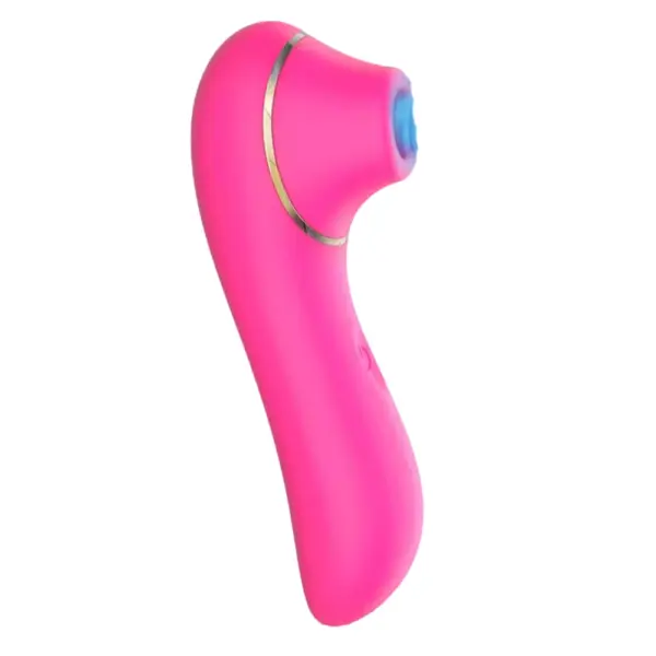 Air Pressure Vibrator – AirMuse shown in a vibrant pink color variation featuring the same soft suction nozzle and gold trim.