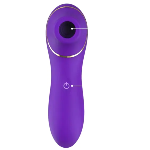 Air Pressure Vibrator – AirMuse front view highlighting the central suction opening and labeled power button on the handle.