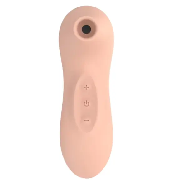 Suction Vibrator for Women – Femora in a soft nude shade with minimalist control buttons and a sleek, rounded shape.