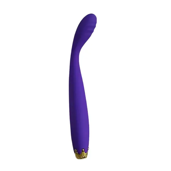Bendelle Bendable G-Spot Vibrator in deep purple with a gently curved shaft, ribbed head, and regal gold base for a luxurious look.