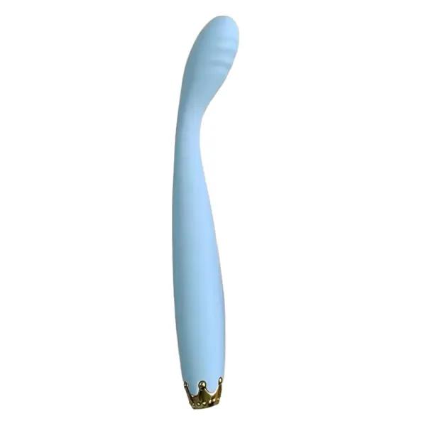 Bendelle Bendable G-Spot Vibrator in pastel blue featuring the same curved shape, ribbed tip, and signature gold crown base.