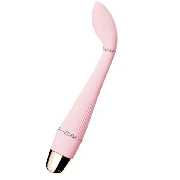 Side view of the WarmSpire Heated G-Spot Vibrator displaying dimensions of 13mm at the tip and 27mm at the base for a slim yet ergonomic fit.