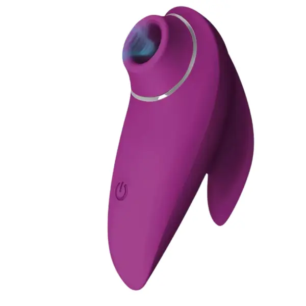 Clit Stimulator Suction Toy – FinnFun in deep purple featuring its signature curved fin shape and rounded suction tip with silver ring accent.