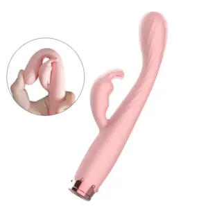 Hand squeezing the FlexPulse's clitoral stimulator, showing its soft, flexible silicone that adapts comfortably to the body during use.