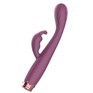 Plum purple FlexPulse vibrator with elegant curves, twisted shaft texture, and contoured clitoral stimulator designed for flexible dual pleasure.