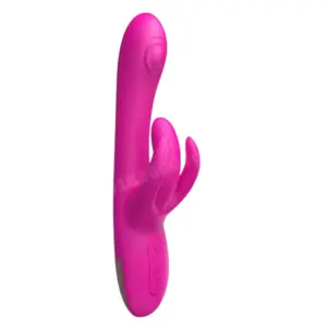 Side profile of the DuoWhirl vibrator highlighting its raised tapping node on the shaft and the two curved bunny ears for precise clitoral contact.
