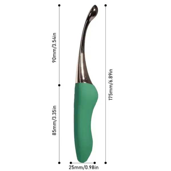 Sleeky Slim G-Spot Vibrator displayed with measurements, showing a total length of 6.89 inches, a shaft length of 3.54 inches, and a handle height of 3.35 inches with a 0.98-inch width.
