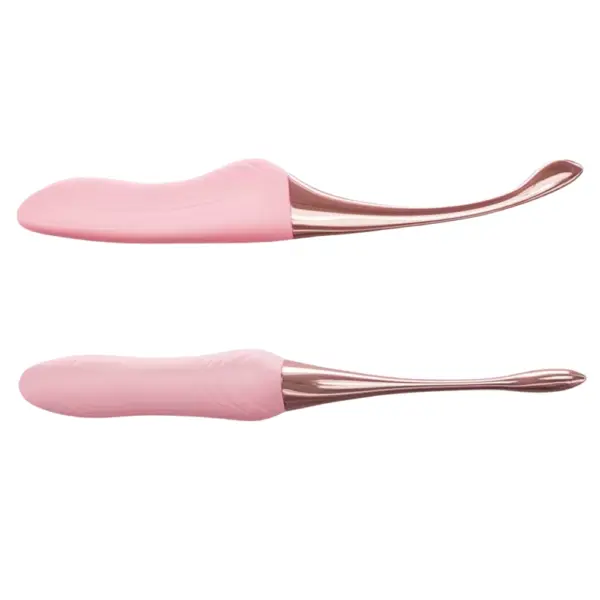 Beginner Friendly G-Spot Vibrator – FirstRipple displayed from top and side views, showing its narrow curved tip and tapered shape suited for new users.