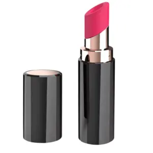 Lipstick clitoral suction vibrator – Smooché shown upright with its black cap removed, revealing a pink silicone suction tip styled like a lipstick bullet.