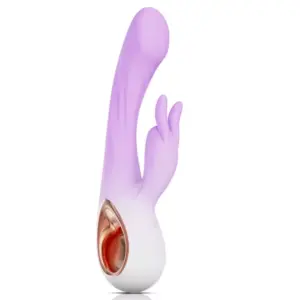 LuxeThump vibrator in a soft purple shade, featuring the same flat-head shaft and flexible dual-pronged clitoral stimulator with elegant white and rose gold base.