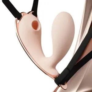 Close-up of the PantyDrop App Enabled G-Spot Vibrator strapped into wearable lingerie, showing its hands-free design for discreet and mobile use.