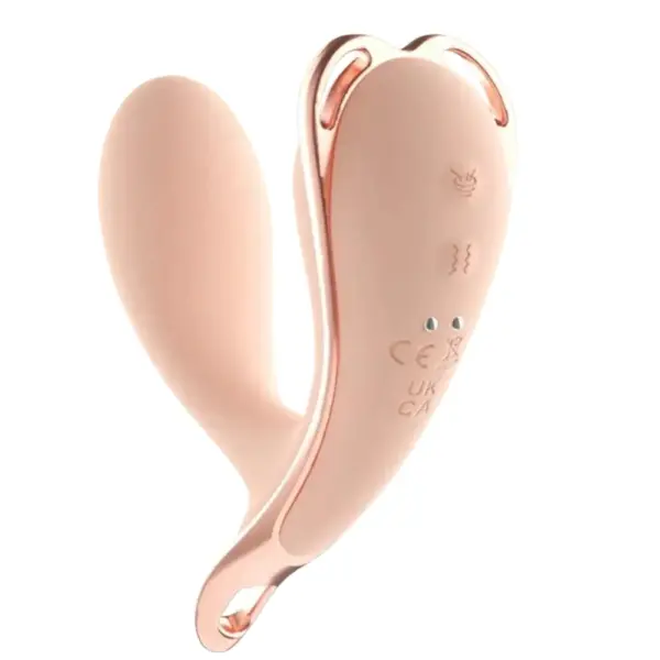 Back view of the PantyDrop App Enabled G-Spot Vibrator displaying embedded control icons and sleek metallic detailing around the wearable frame.