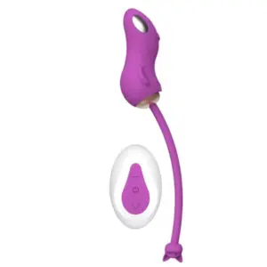 Purple Sparxa mouse-shaped wearable vibrator with a white and purple remote, featuring a curved tail ending in a cat-shaped accent for playful dual-point stimulation.