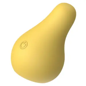 FruGasm shown at an angle highlighting its ergonomic, pear-shaped contour designed to fit comfortably in the palm for targeted clitoral stimulation.