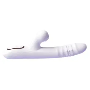 Side profile of the PearlTide vibrator showing the external stimulator and ribbed texture near the tip for enhanced internal sensation.