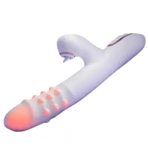 PearlTide vibrator shown with its tip softly illuminated and textured bumps highlighted, emphasizing its rotating and thrusting features.