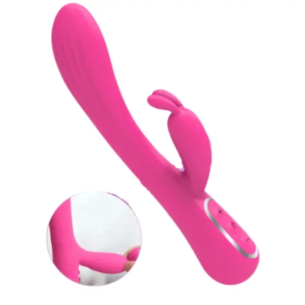 Quiet Rabbit Vibrator – HushHop with close-up detail of the dual-pronged stimulator and seamless silicone texture.