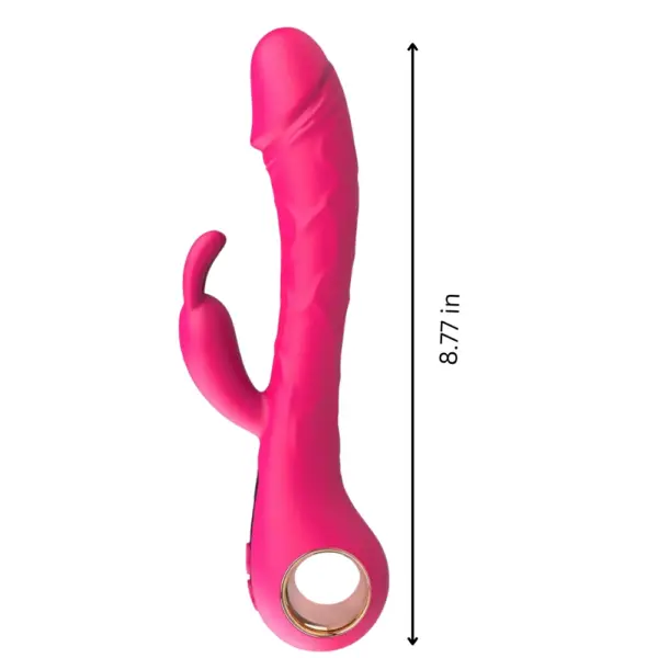 Dual Stim Curved Rabbit Vibrator – ArcThrob with a labeled length of 8.77 inches, showcasing its full-body silhouette and contoured dual-stimulation design.
