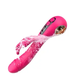ArcThrob vibrator being splashed to emphasize its waterproof silicone body, with visible clitoral arm and realistic curved shaft.