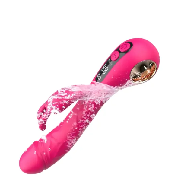 ArcThrob vibrator being splashed to emphasize its waterproof silicone body, with visible clitoral arm and realistic curved shaft.