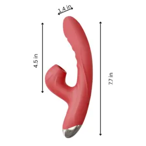 Clitoral Suction Rabbit Vibrator – BloomThrob shown with measurements indicating a 7.7-inch total length, 4.5-inch suction arm, and 1.4-inch wide head for ergonomic fit.