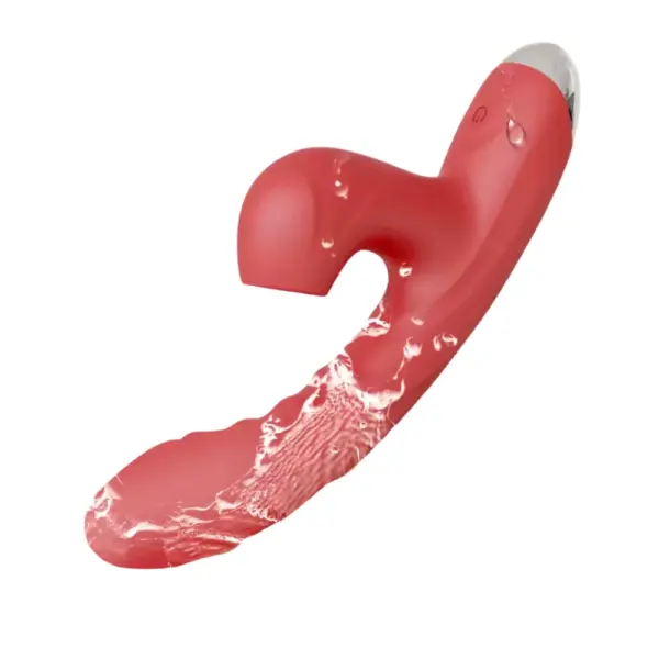 Clitoral Suction Rabbit Vibrator – BloomThrob being splashed with water to emphasize its waterproof silicone body and smooth, rippled shaft.