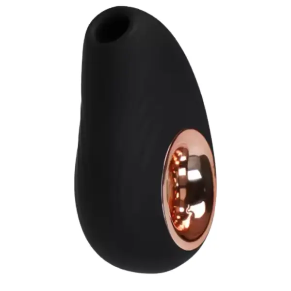 Soft Silicone Clitoral Suction Vibrator – Silkaire in matte black silicone with a rose gold accent ring and contoured body for a sleek, modern look.