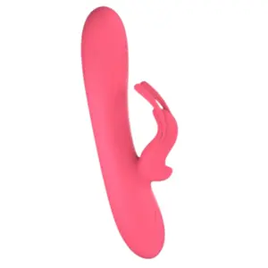Long Ears Rabbit Vibrator – HarePlay in bright pink silicone featuring a ribbed shaft and extended flexible clitoral ears for targeted external stimulation.