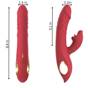 Side-by-side size comparison of the Scarletta vibrator, showing full length of 9.4 inches and insertable shaft length of 5.1 inches with a 1.5-inch diameter.