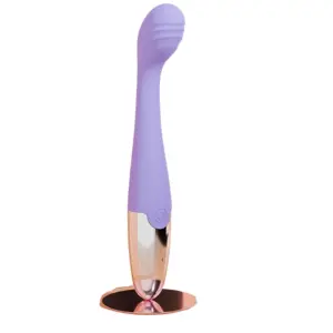Lavender SparkElle G-spot Massager shown upright with a glossy rose gold base and a curved, ribbed silicone tip designed for focused G-spot pleasure.